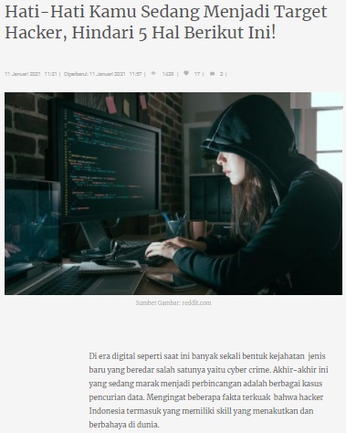 Hati Hati Kamu Sedang Menjadi Target Hacker Hindari 5 Hal Berikut Ini Www Kompasiana Com 11 Januari 2021 Adima Aulia Fikom Universitas Ciputra