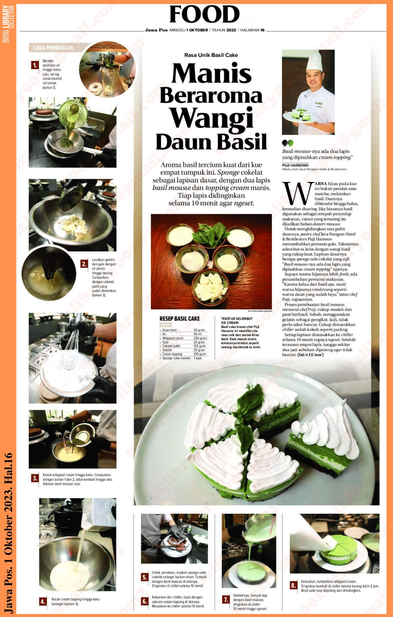 Rasa Unik Basil Cake. Manis Beraroma Wangi Daun Basil. Jawa Pos. 1