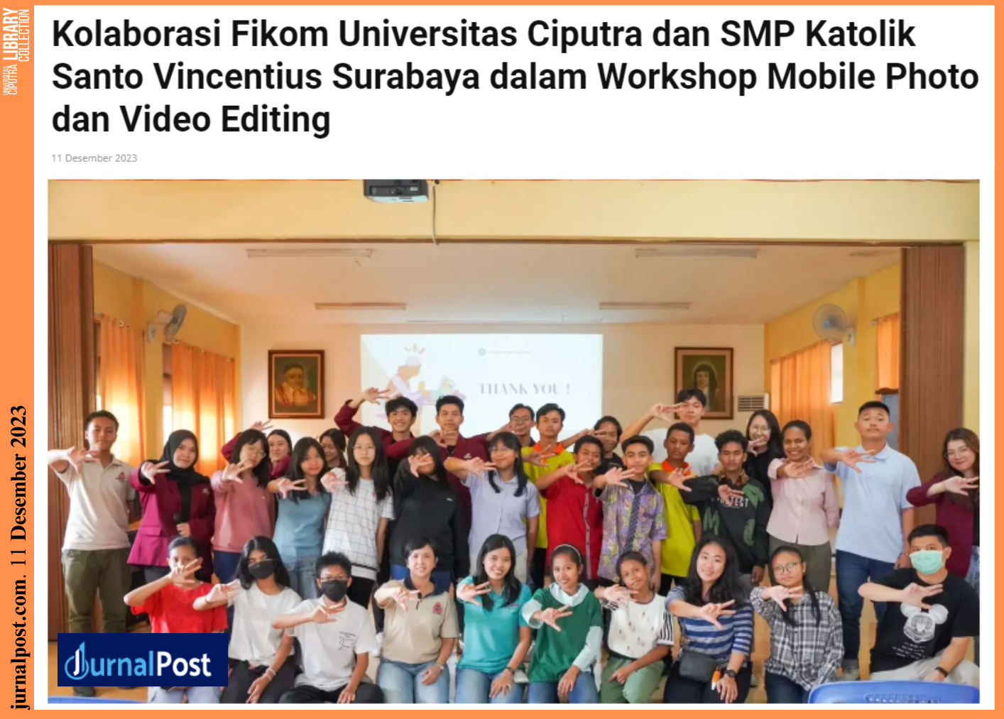 Kolaborasi Fikom Universitas Ciputra Dan SMP Katolik Santo Vincentius ...