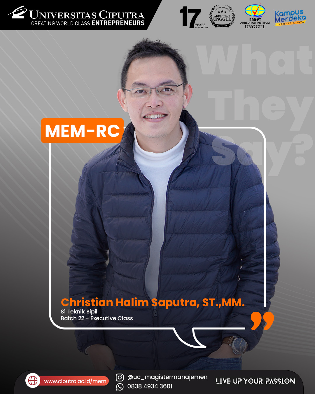 Testimoni MEM-RC Christian Halim Saputra, ST.,MM.