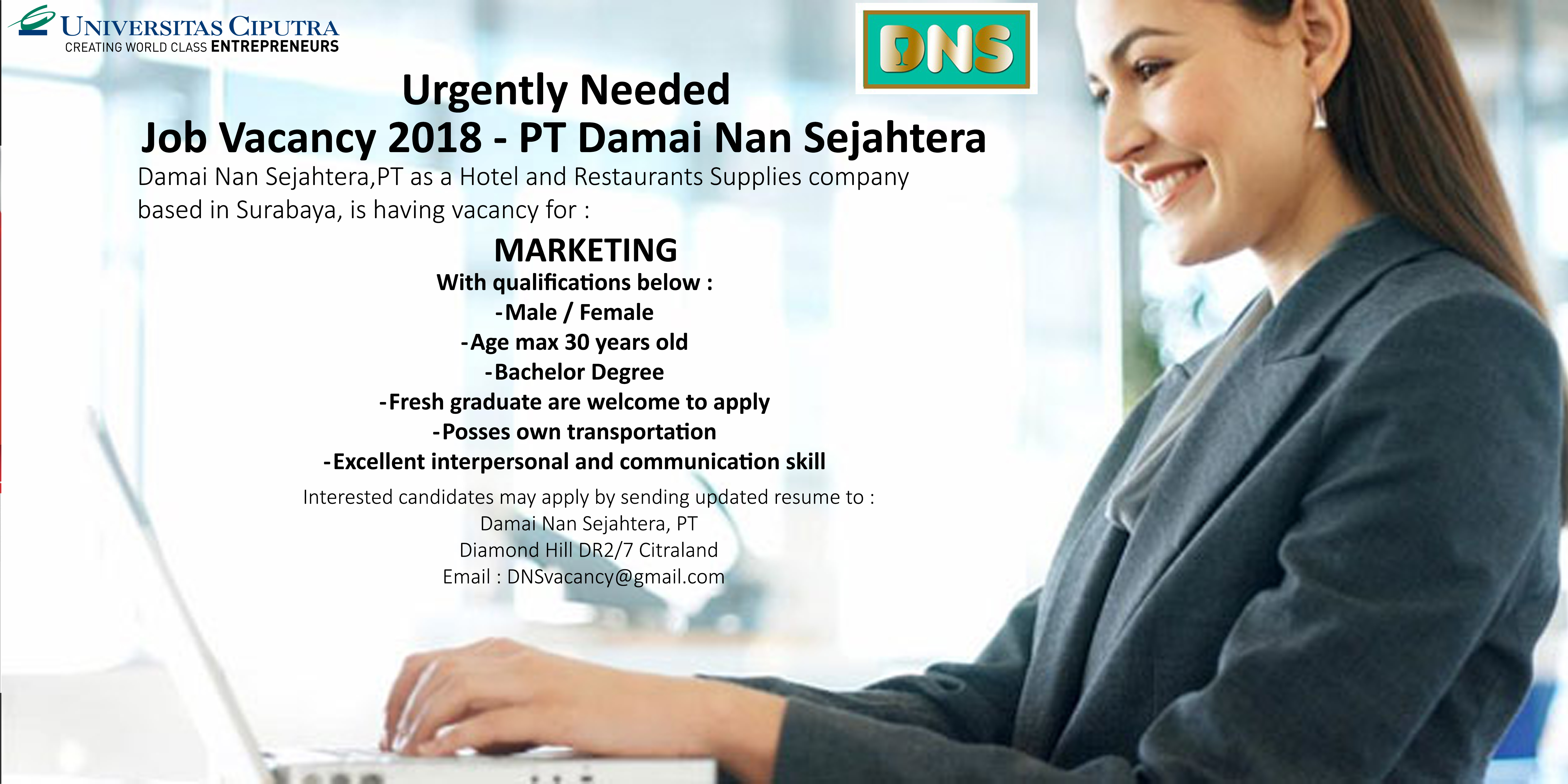 URGENTLY REQUIRED – PT. Damai Nan Sejahtera URGENTLY REQUIRED – PT. Damai Nan Sejahtera