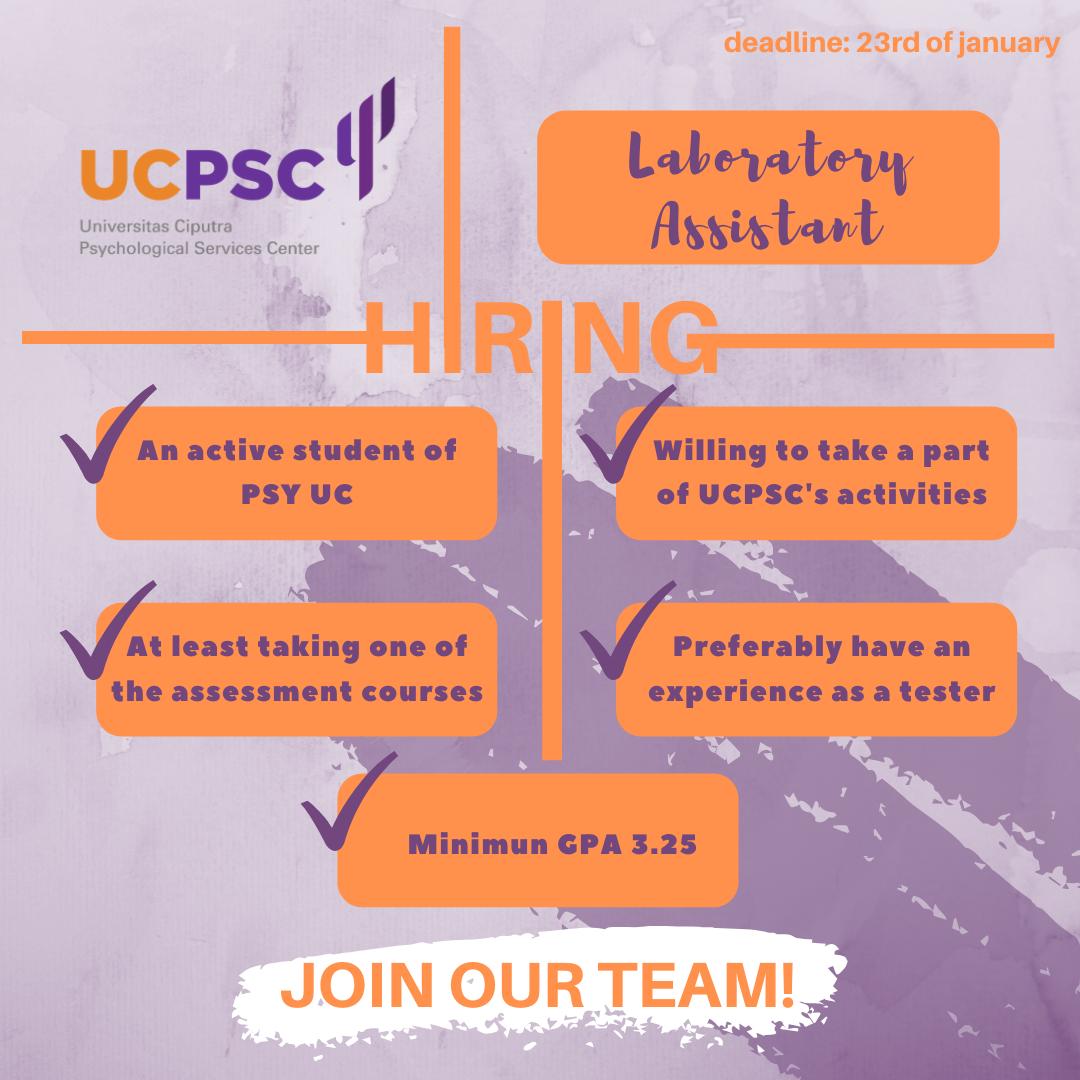 REKRUTMEN: Asisten Laboratorium UCPSC REKRUTMEN: Asisten Laboratorium UCPSC